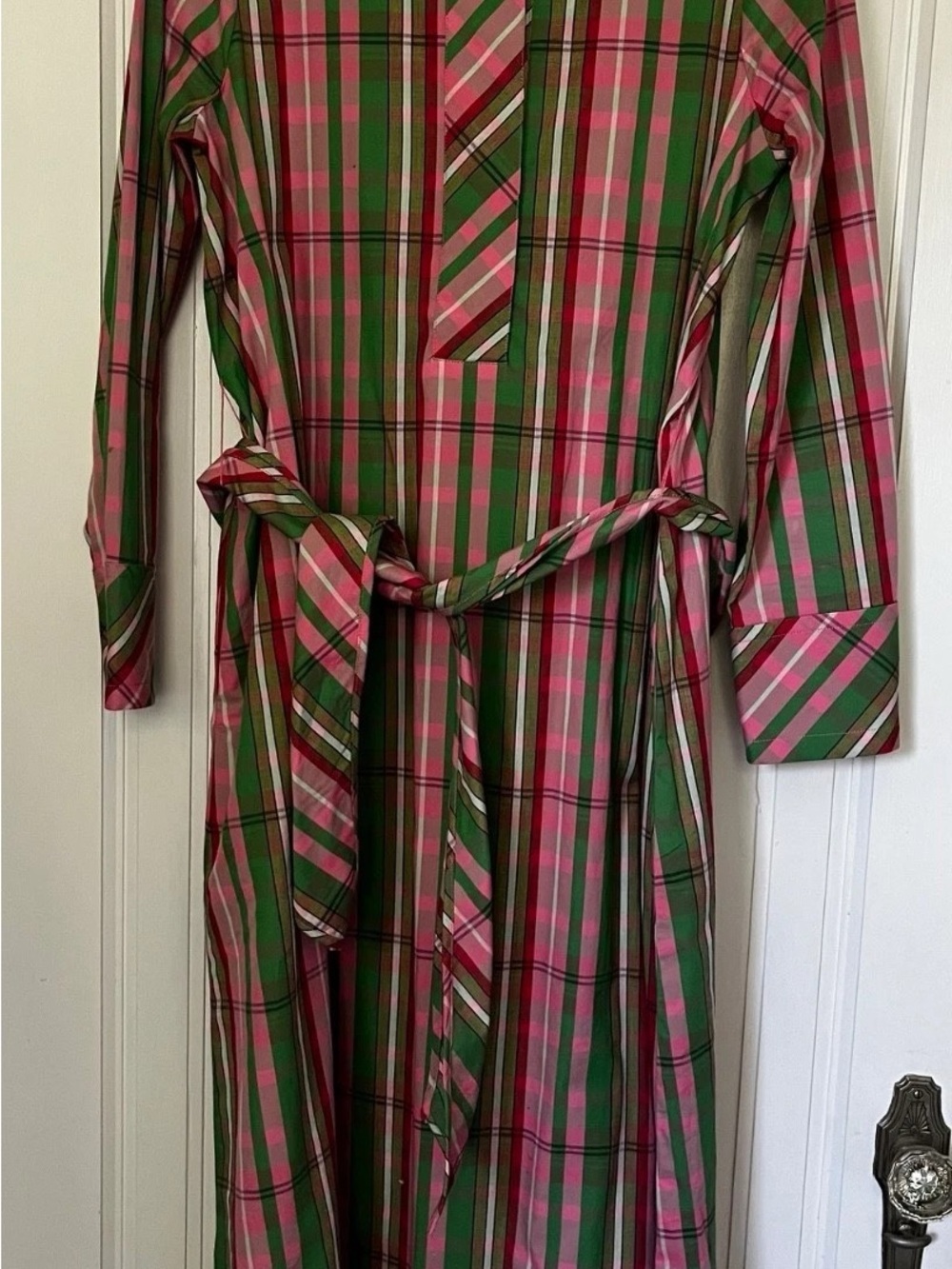 J. Crew Pink and Green Plaid Long Sleeve Dress